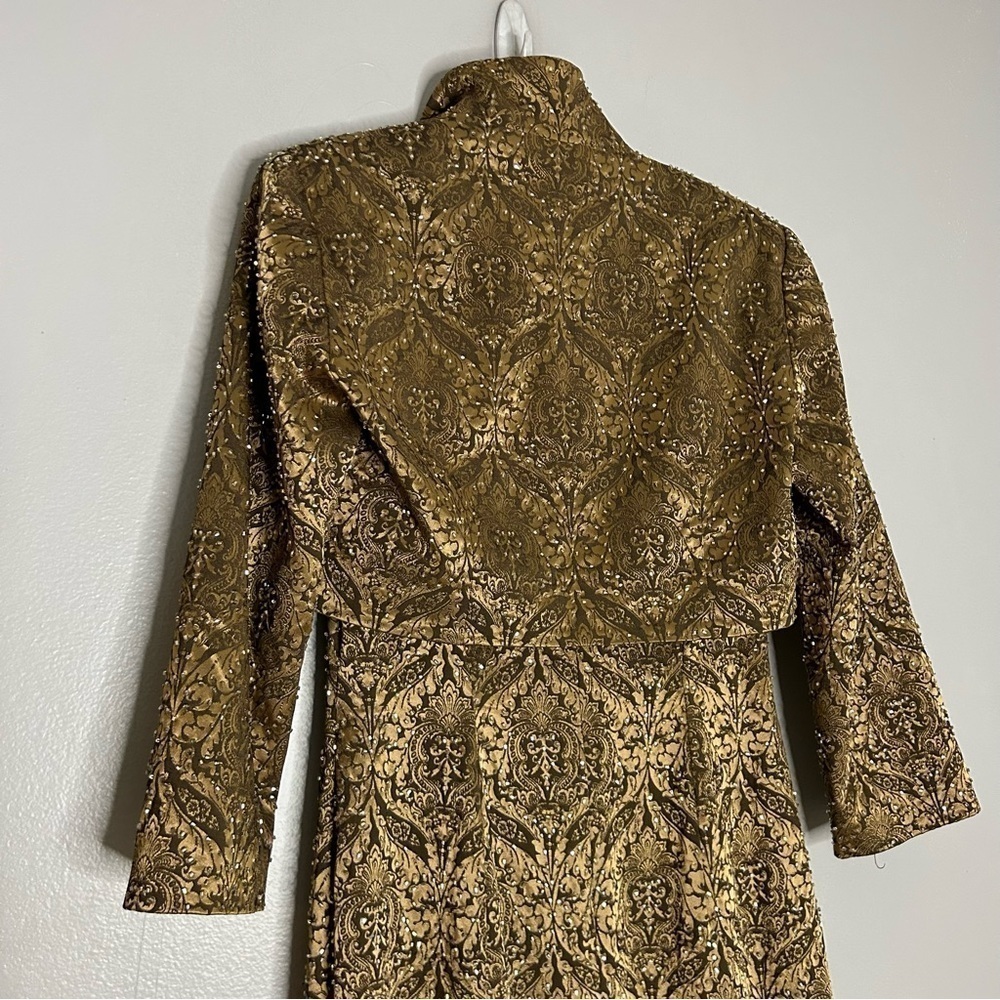 Vintage Lillie Rubin Gold paisley embossed beaded straight gown & jacket size 4 - Picture 5 of 8